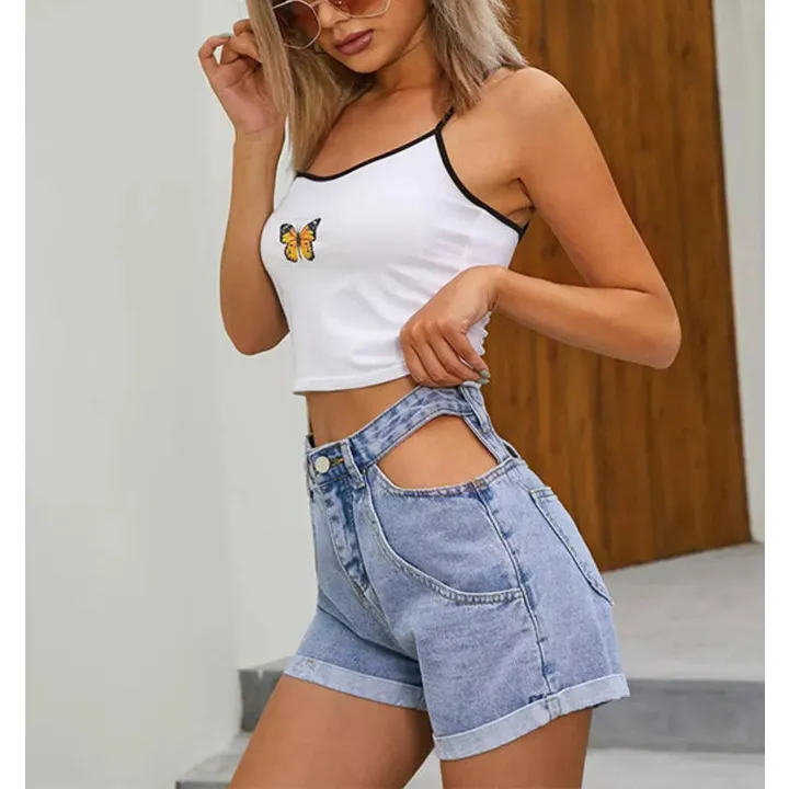 High Waisted Cutout Denim Shorts
