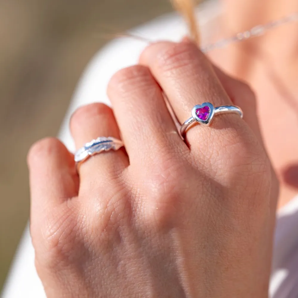 Heart Cubic Zirconia Hammered Organic Ring