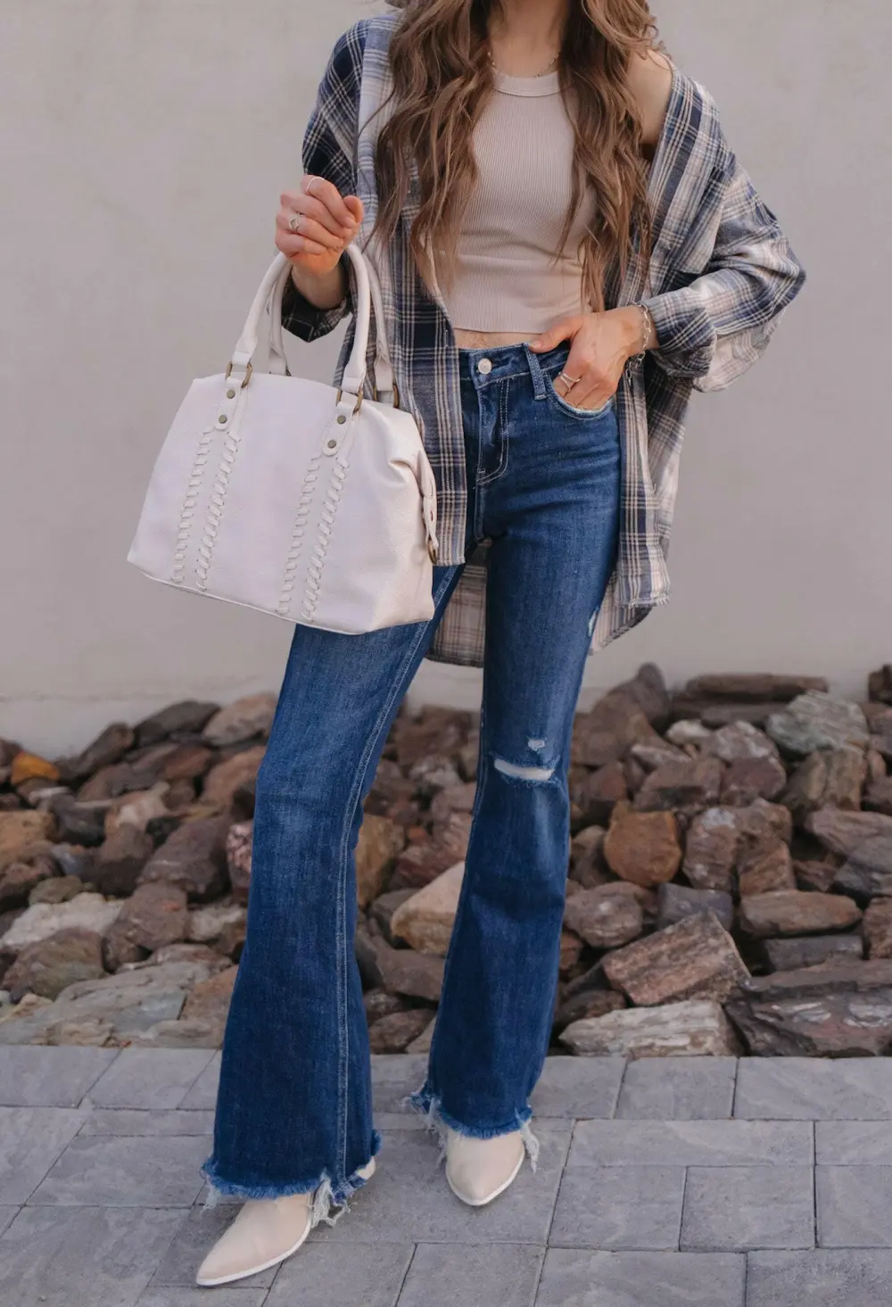 High Rise Distressed Flare Jeans