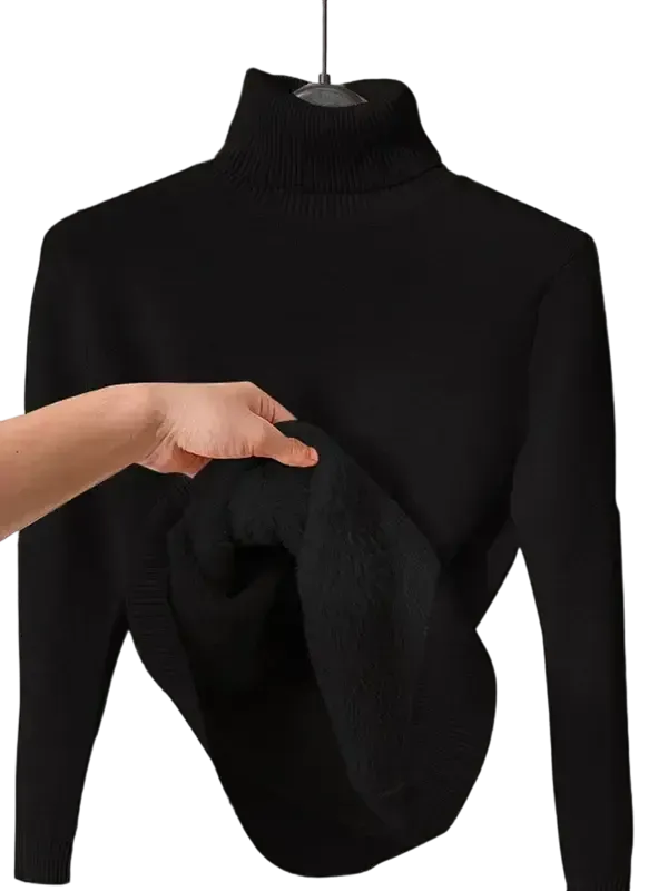 Women's solid color warm lining drop shoulder turtleneck sweater