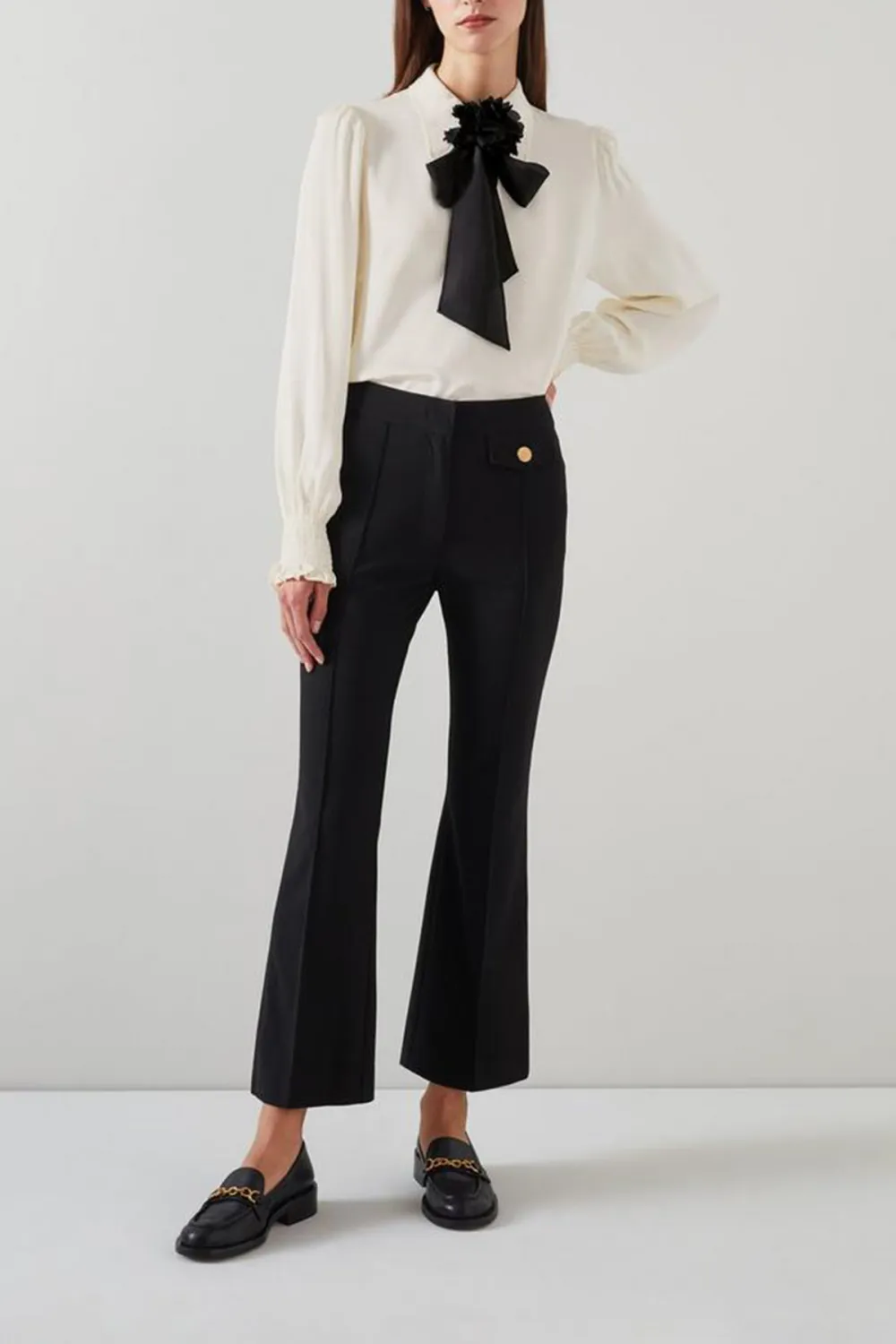 White Long Sleeve Bow Detail Silk Blouse