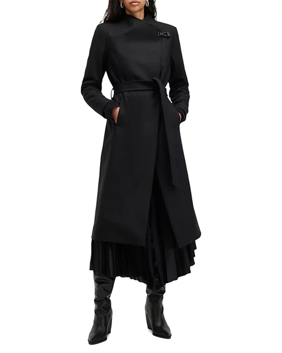 Wrap Around Belted Long Line Wool Coat