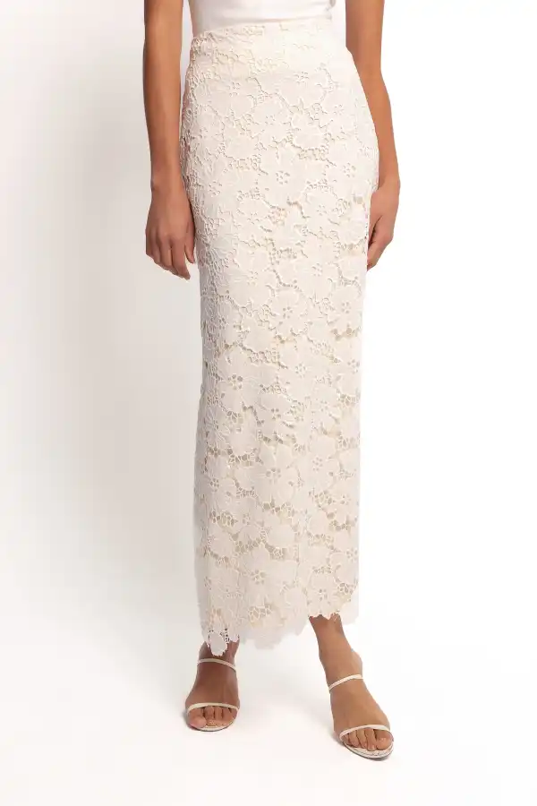 Lace Sequin Floral Maxi Skirt