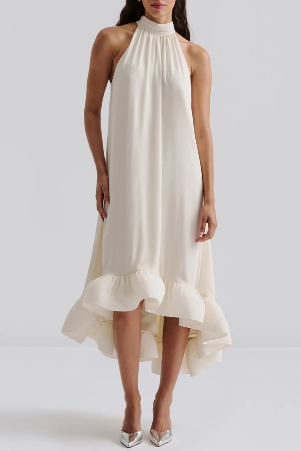 Halter Neck Asymmetric Hem Maxi Dress