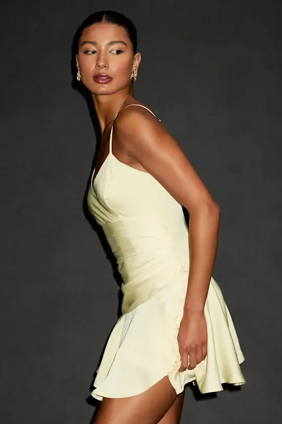 Riselle Teal Green Satin Asymmetrical Mini Dress