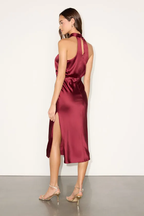 Jacey Navy Satin Halter Midi Dress