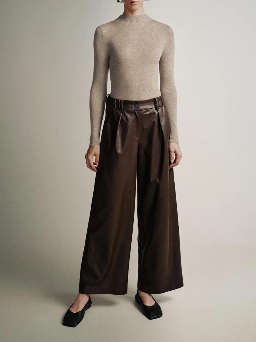 Ladies' Brown Retro-Style Wide-Leg Trousers