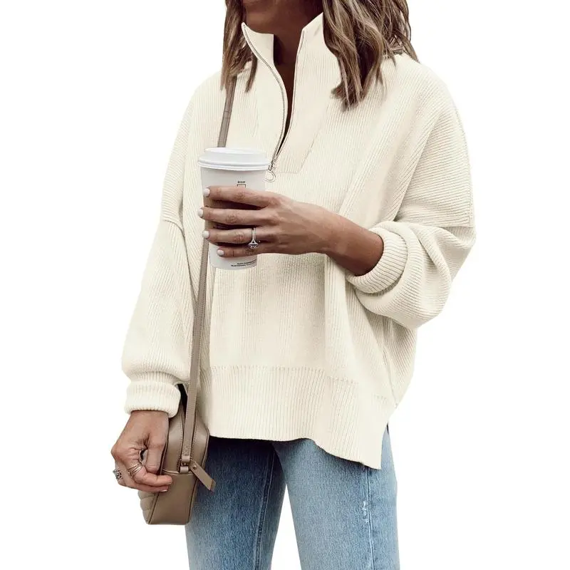 Womens Tunic Sweater Fall Long Sleeve 1/4 Zip Pullover Sweaters