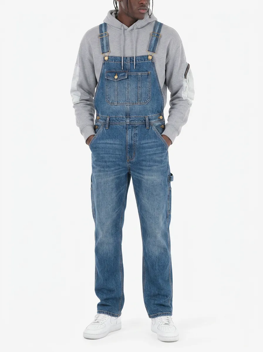 Men's Casual Streetwear Vintage Blue Denim Overalls