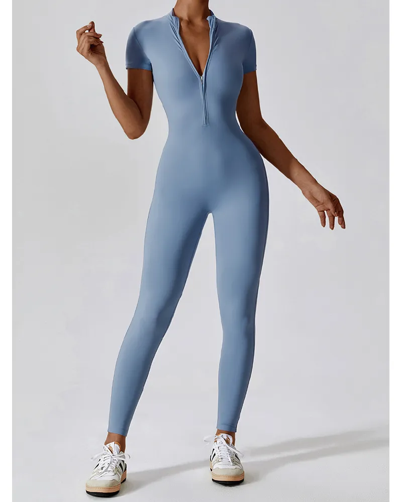 Mock Neck Zip Front Jumpsuit