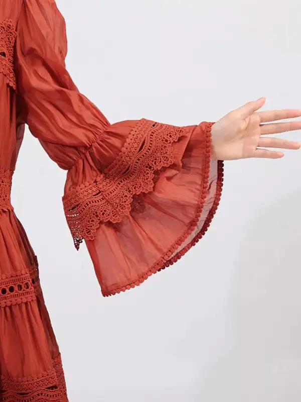 Easy Fit Lace Ruffle Long Sleeve Dress