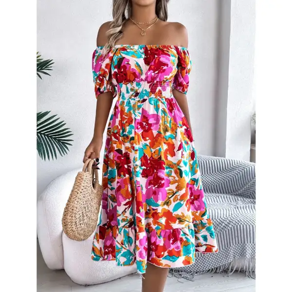 Ruffled Hem Smocked Short Sleeve Midi Dress