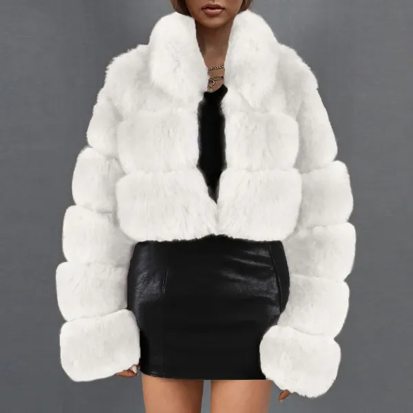 X1-White Faux Fur Coat Women with Hood Cropped Bubble Coats Fleece Short Warm Jackets Plus Size Winter Coats for Women