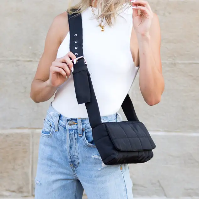 Nylon Foldover Puffer Crossbody Bag