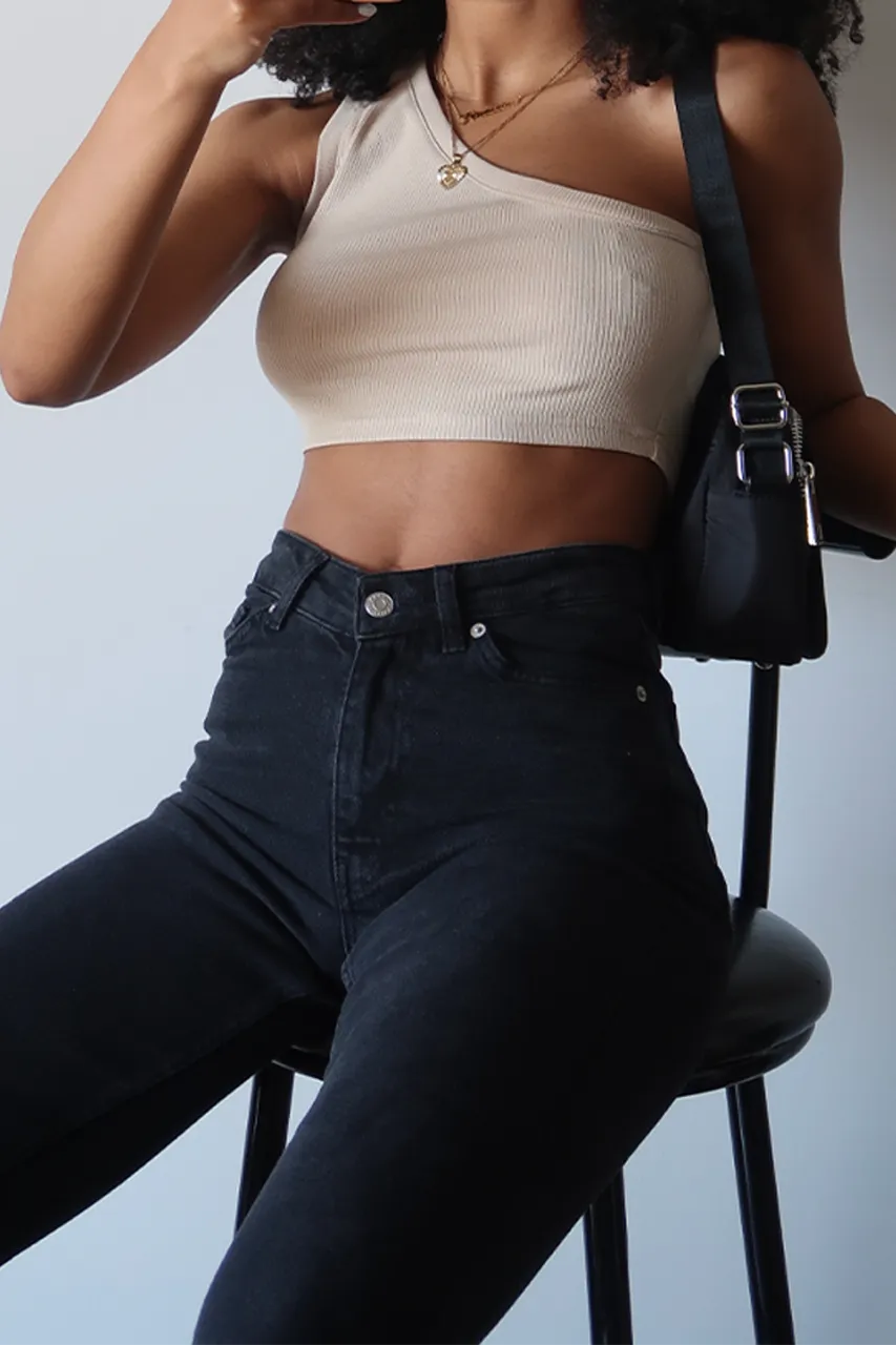 Asymmetric One Shoulder Ribbed Crop Top