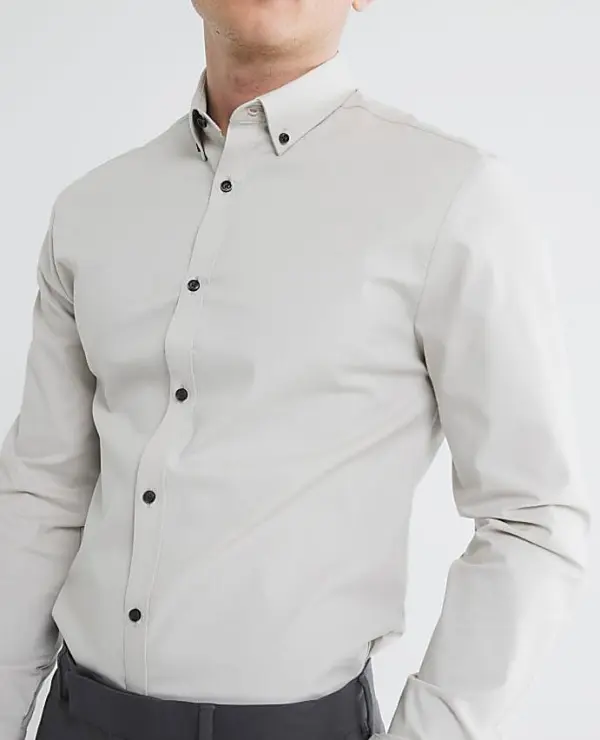 Men's Casual Fashion Grey Textured Slim Fit Stretch Shirt