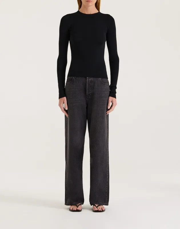 Black Merino Boat Neck Top