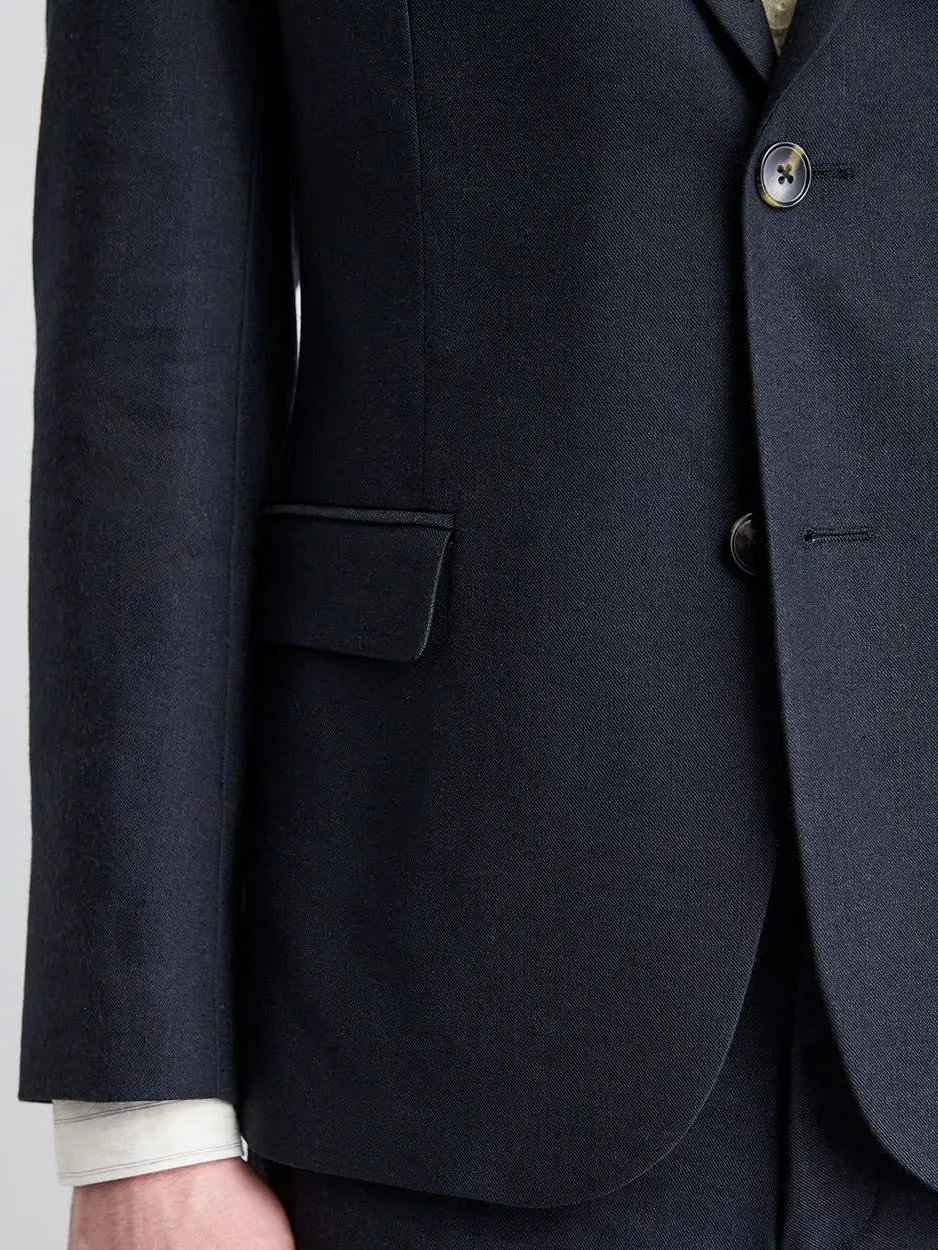 Black Slim-Fit  Linen-Blend Suit Blazer