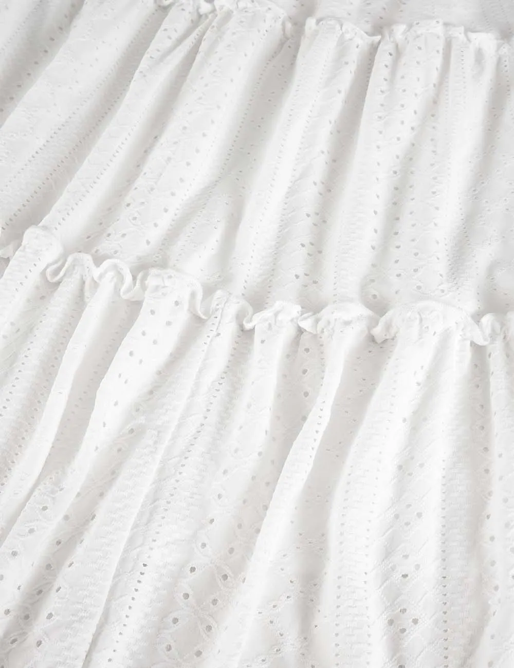 Solid Color Eyelet Tiered Ruffle Maxi Skirt