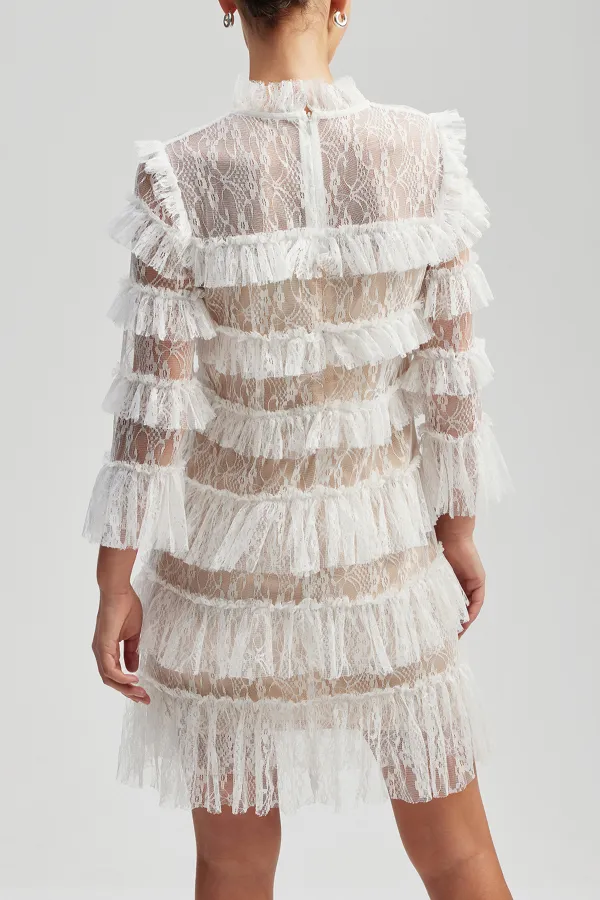 Tiered Fringe Lace Mini Dress
