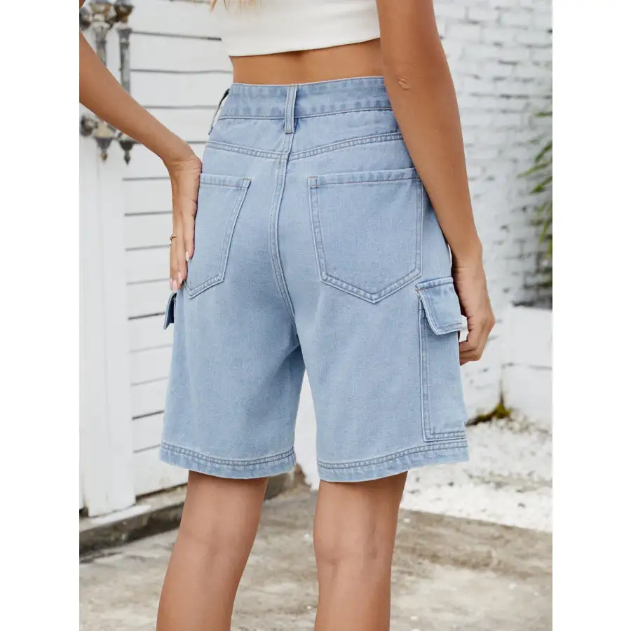 High Waist Denim Shorts with Cargo Pockets