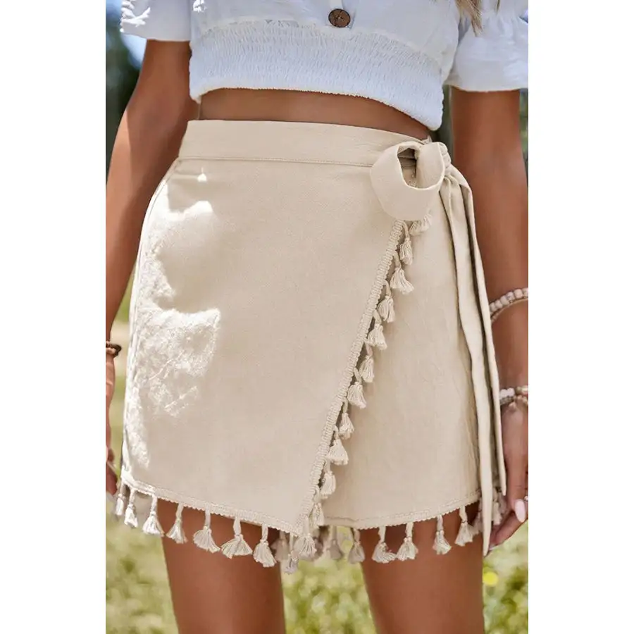 Tassel Trim Wrap Knot Side Mini Skort