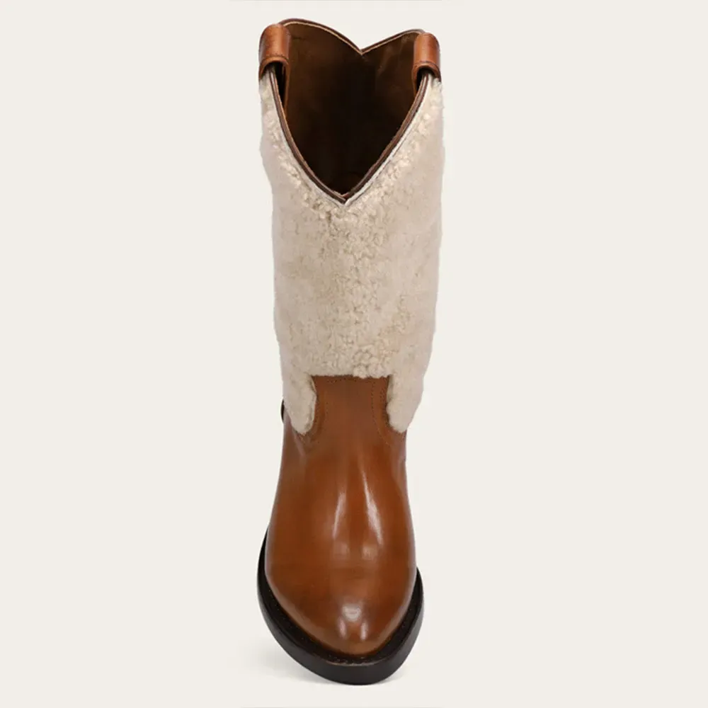 Faux-Leather Patchwork Snip-Toe Chunky-Heel Mid-Calf Boots