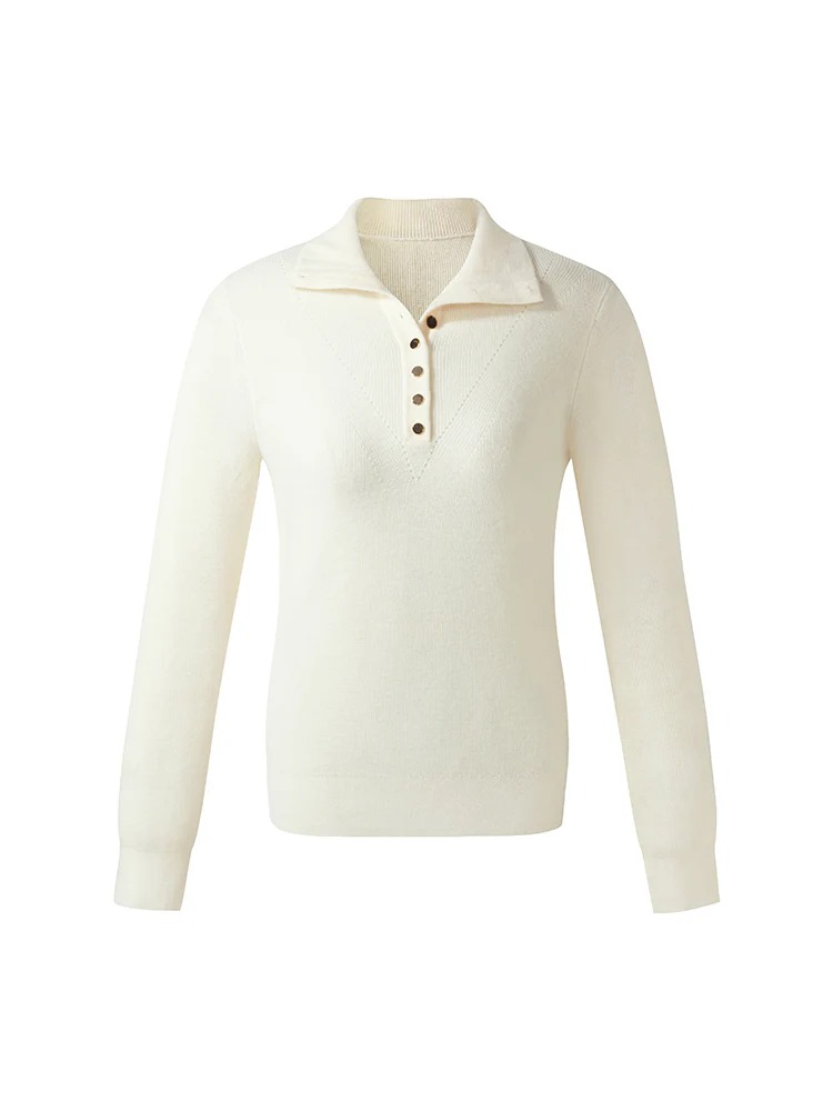 Wool Half Button Turtleneck Women Sweater