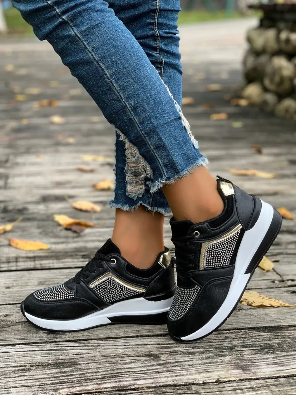 Rhinestone Wedge Sneakers