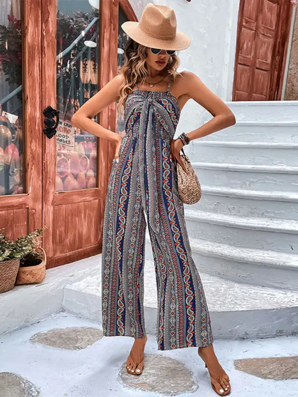 Spaghetti Strap Bohemian Lace Up Jumpsuit Accessory
