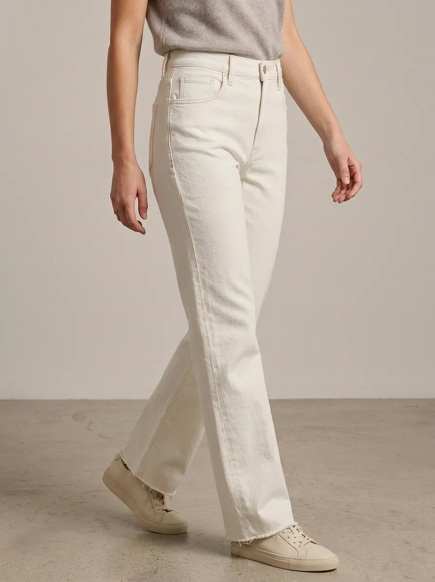 Polished Straight-Leg Raw-Hem Washed Denim Jeans
