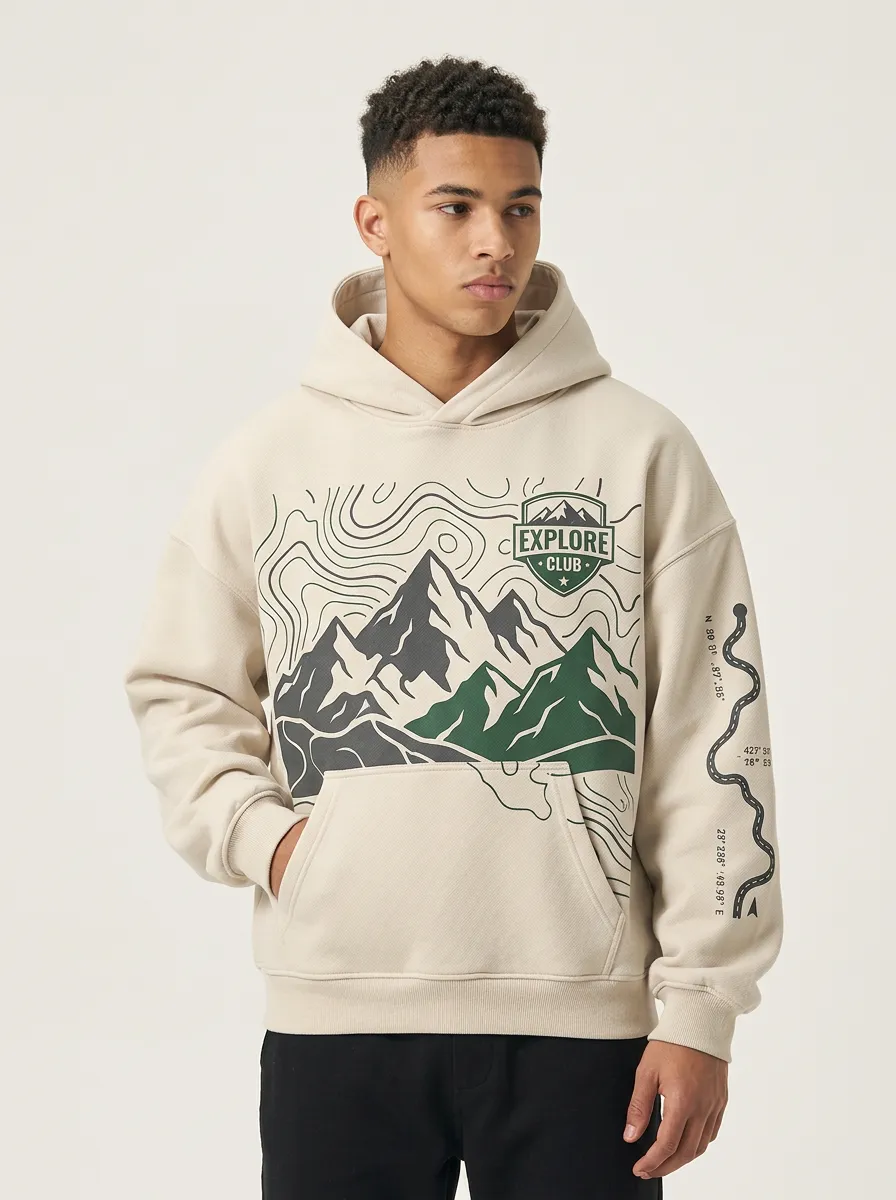 Men's Outdoor Explore Club Mountain Topographic Graphic Hoodie