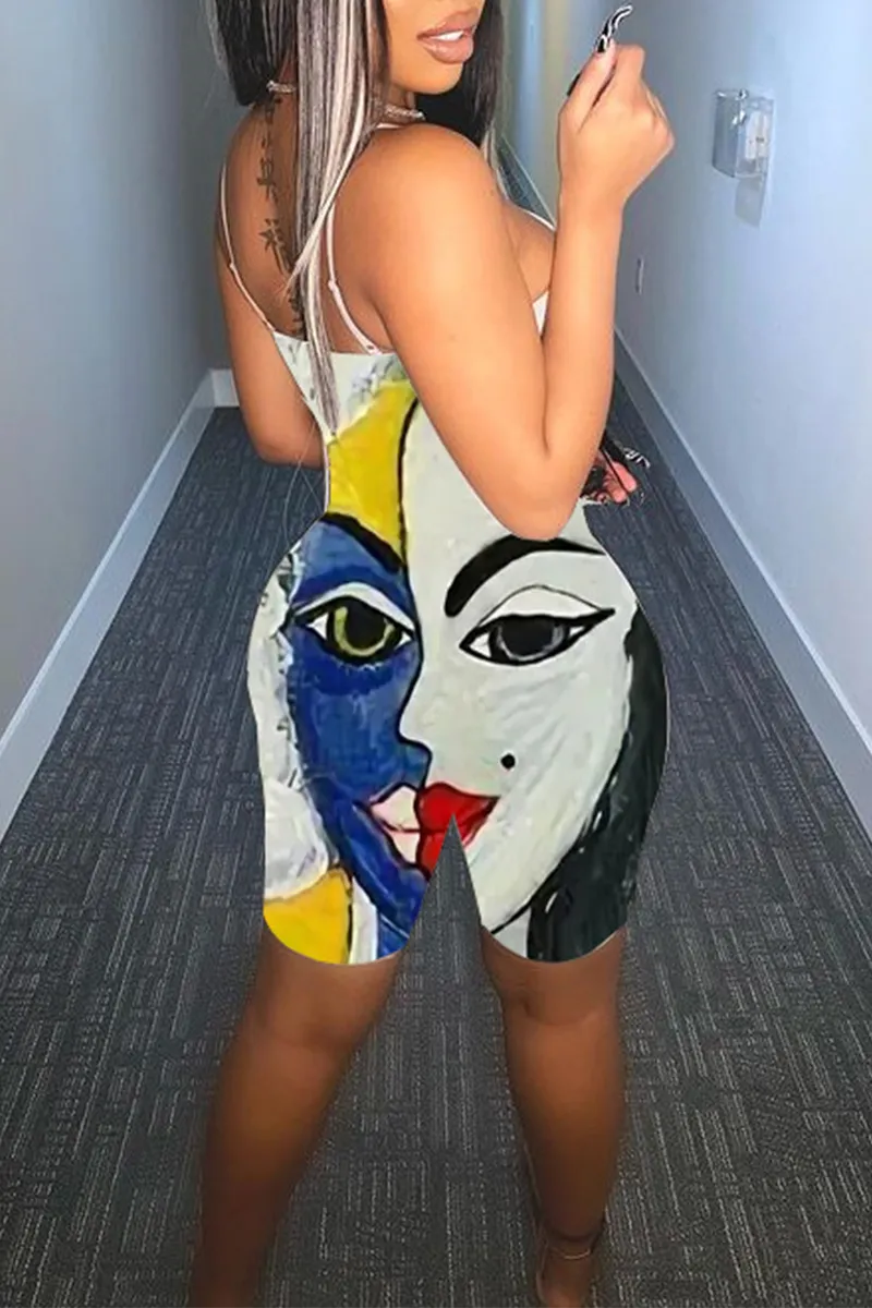 Sexy Print Split Joint V Neck Skinny Jumpsuits