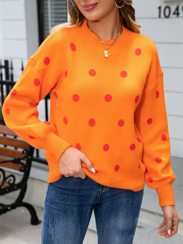 Women's Polka-Dot Long-Sleeve Relaxed Sweater