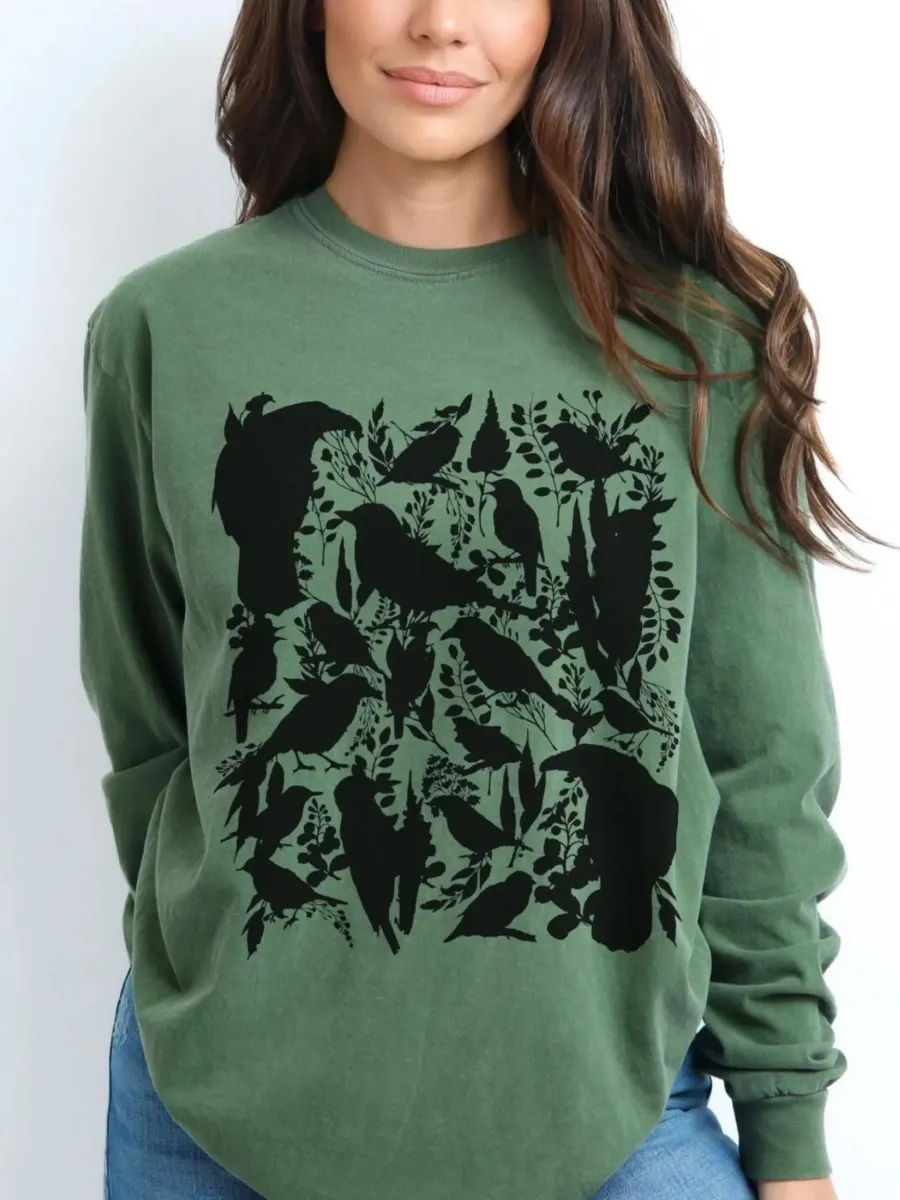 Bird Silhouette Botanical T-Shirt
