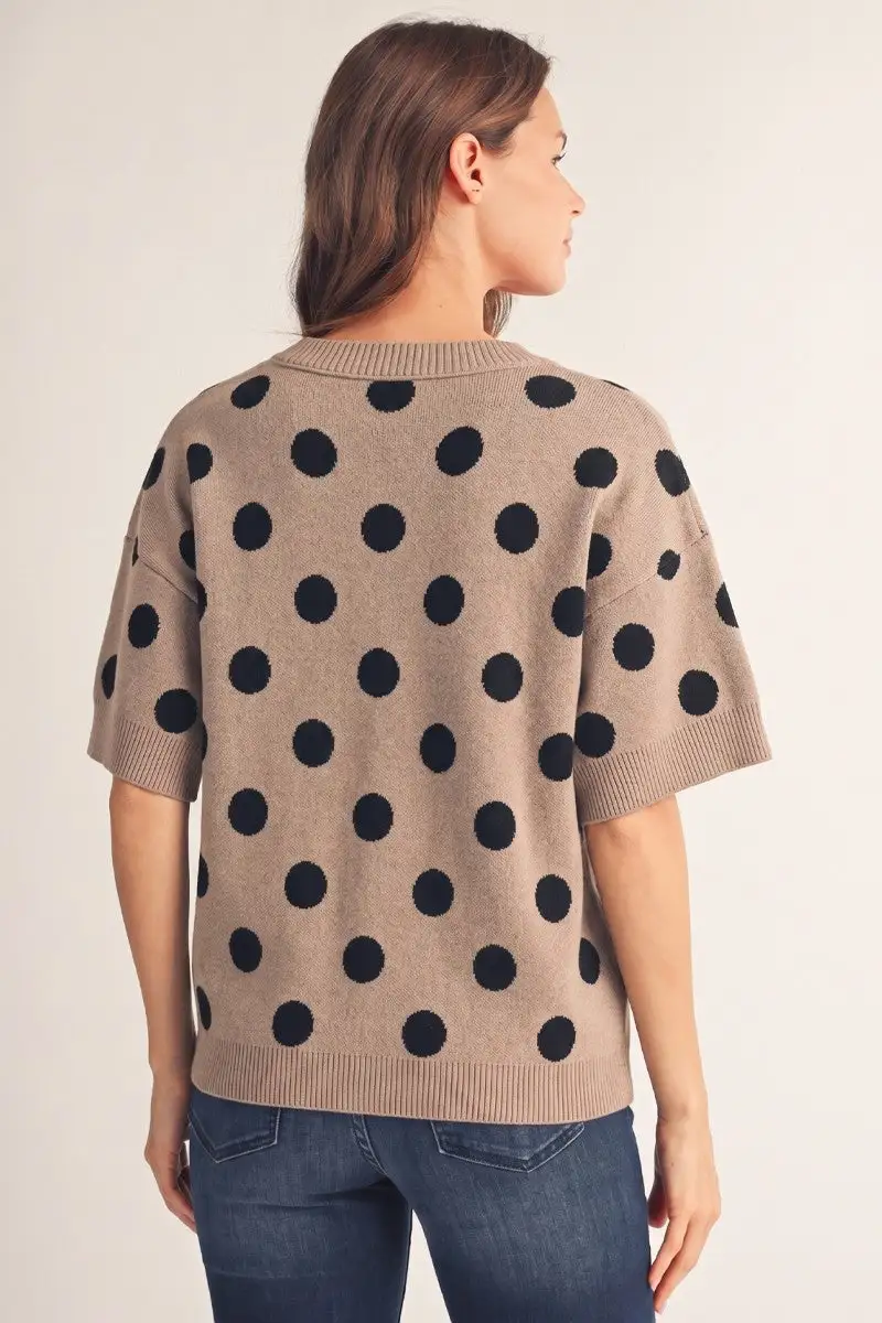 Polka Dot Ribbed Hem Sweater