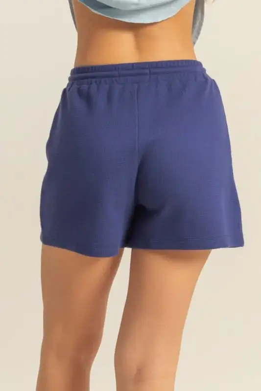 Drawstring Waffle Knit Front Pocket Shorts