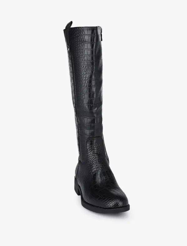 Classic Minimal Block Heel Faux Leather Knee High Boots