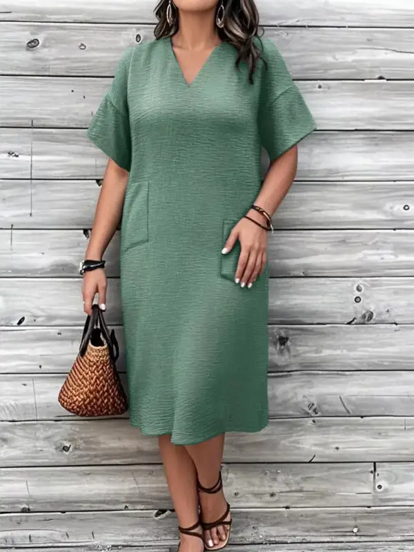 Clean Line V Neck Short Sleeve Dress