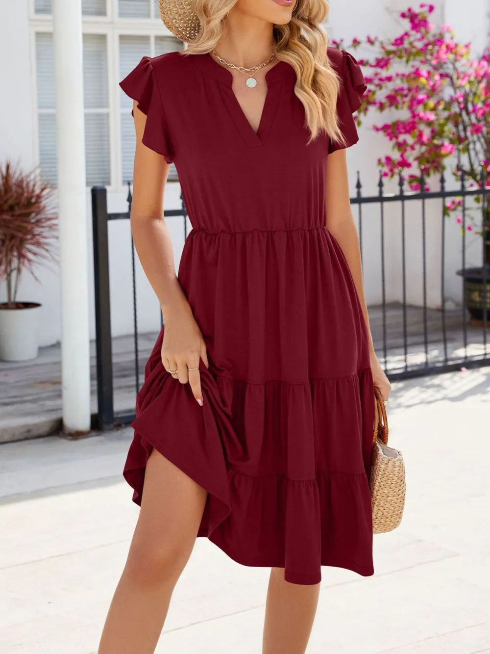 Clean Line Ruffle Tiered Midi Dress