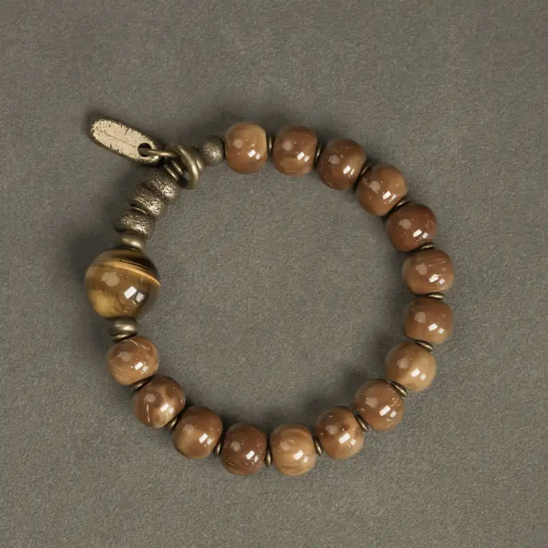 Kuka Seed Tiger Eye Obsidian Brass Copper Bracelet