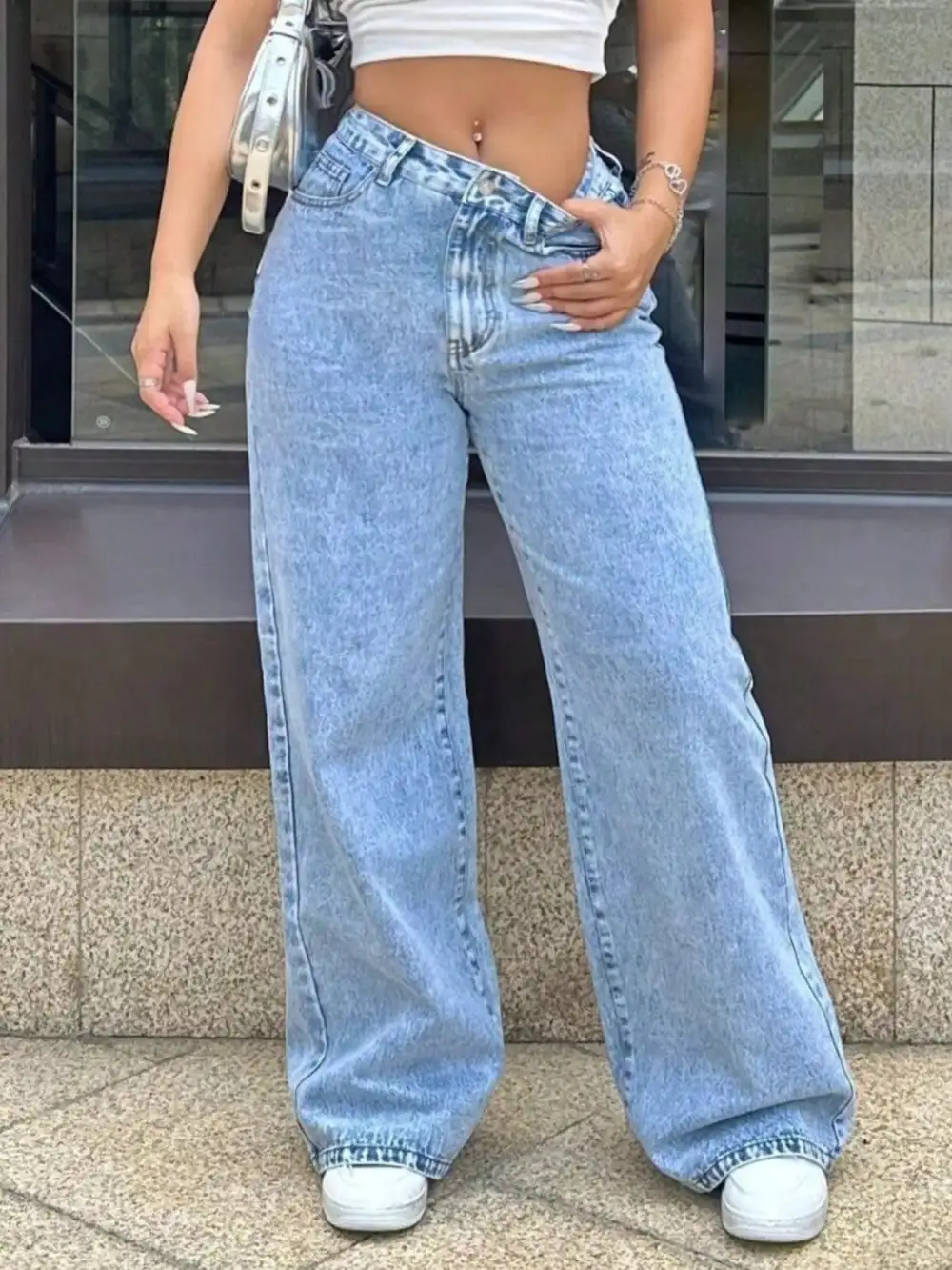 Button Front Open Denim Jeans