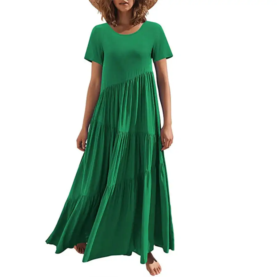 Round Neck Tiered Ruffle Maxi Dress
