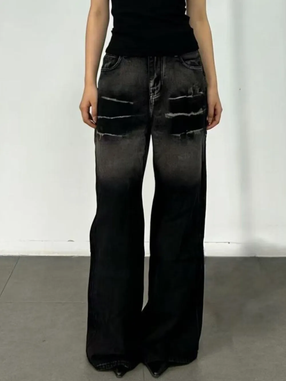 Utility Wide Leg Washed Denim Jeans