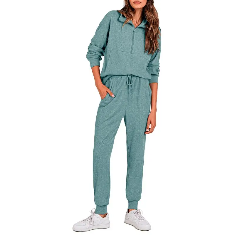 Women'S 2-Piece Sweatpants Set Long Sleeve Half Zip Pullover Sweatshirt & Joggers Pants Comfy Outfits Soft Tracksuit For Yoga Gym Activewear With Front Pocket & Elastic Waistband - Sweatsuit Loose
