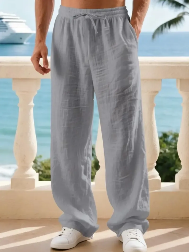 Men's classic linen casual straight-leg pants, breathable, comfortable, and stylish long pants