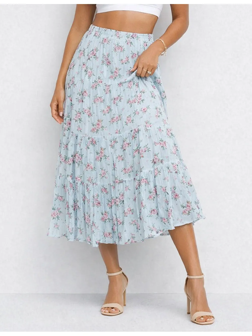 Elastic Waist Tiered Maxi Easy Skirt