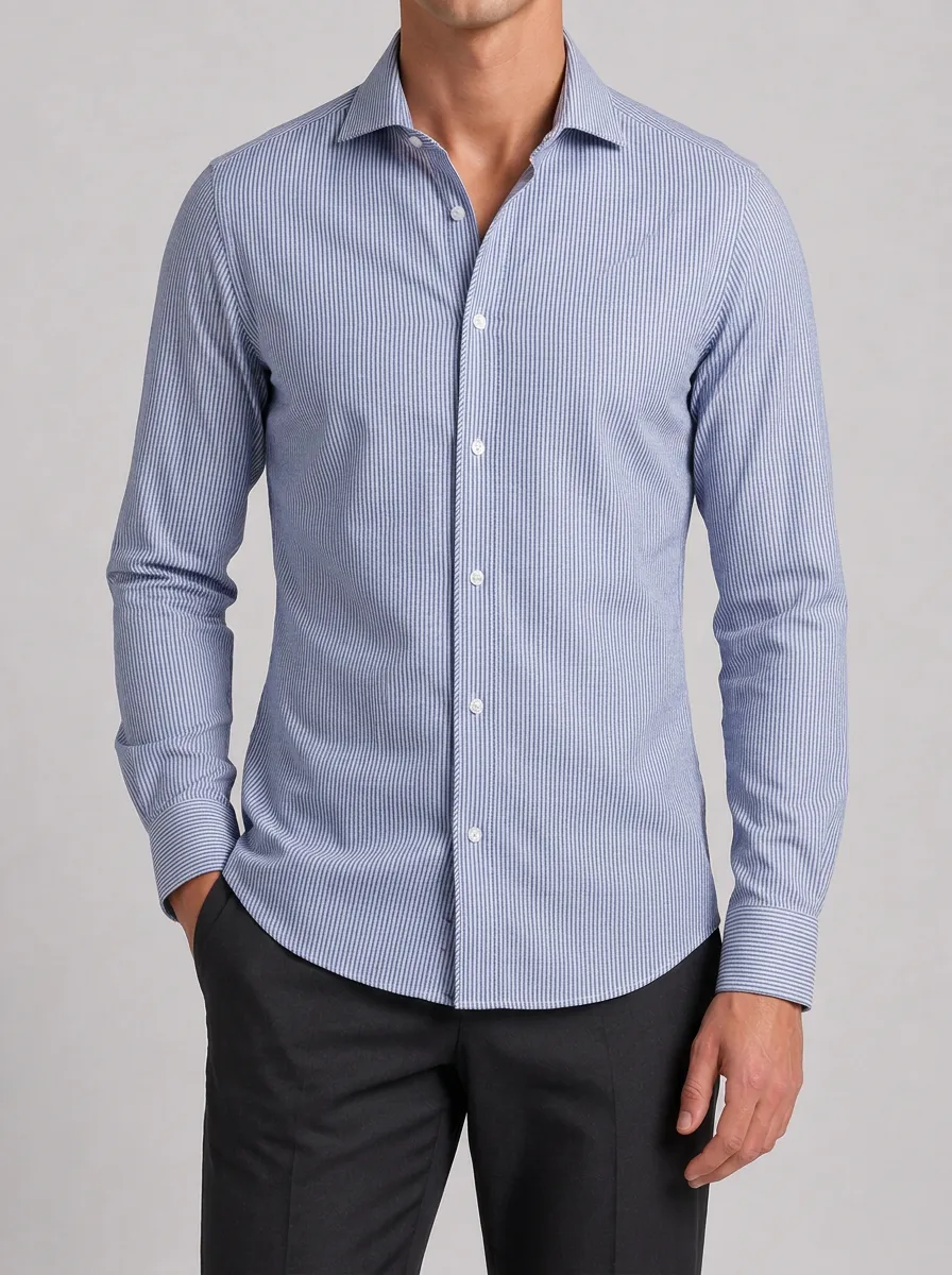 Men's Striped Spread Collar Dress Shirt