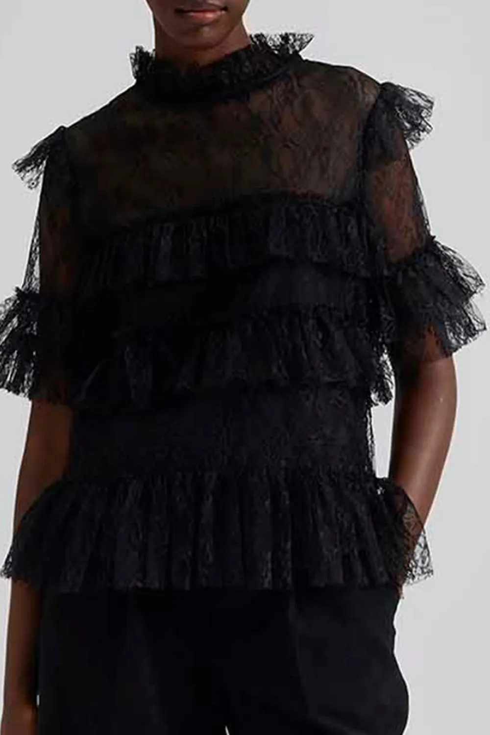 Tiered Lace Ruffled Blouse