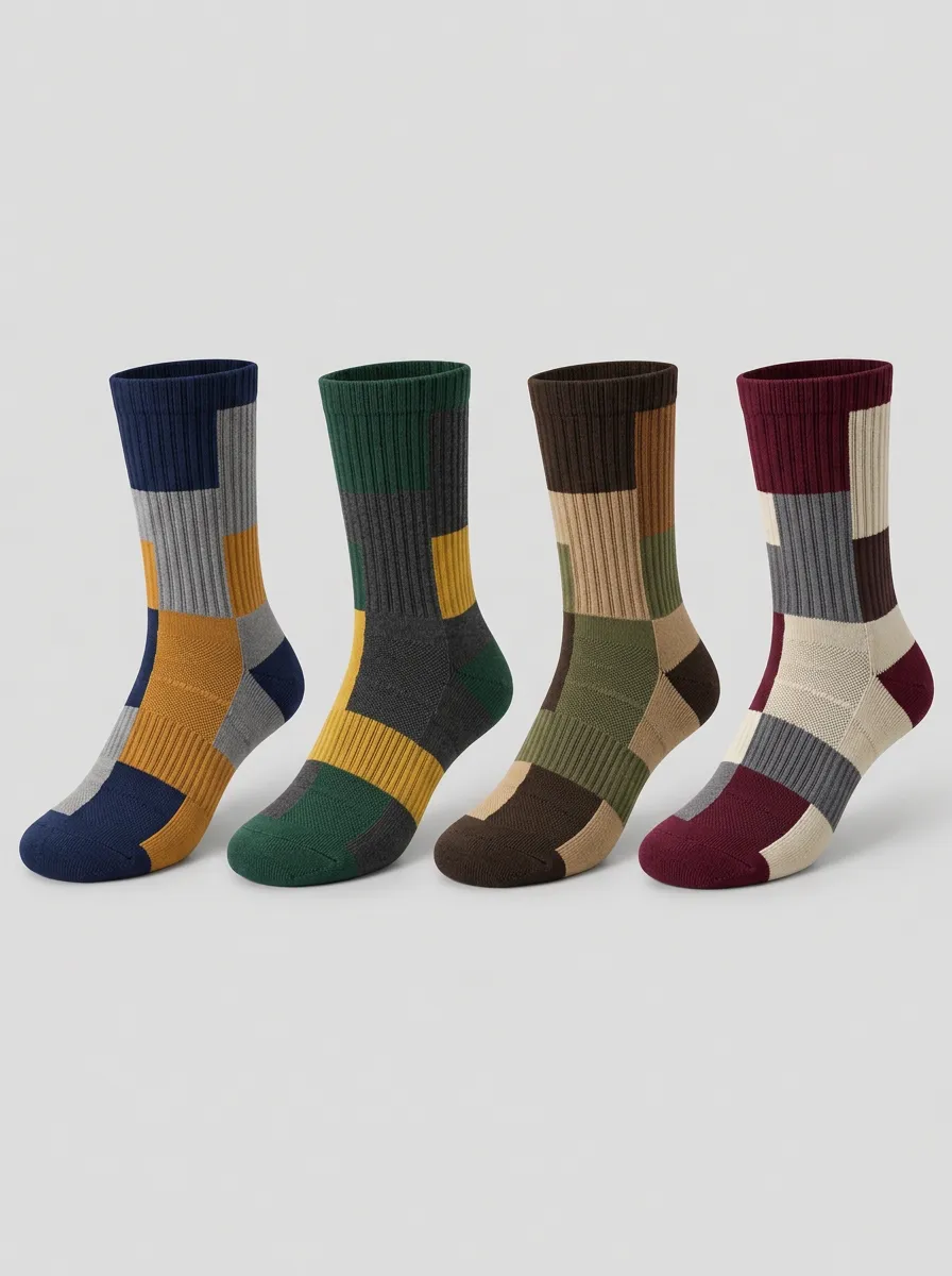 Men's Multicolor Patchwork Ribbed Crew Socks 4-Pack